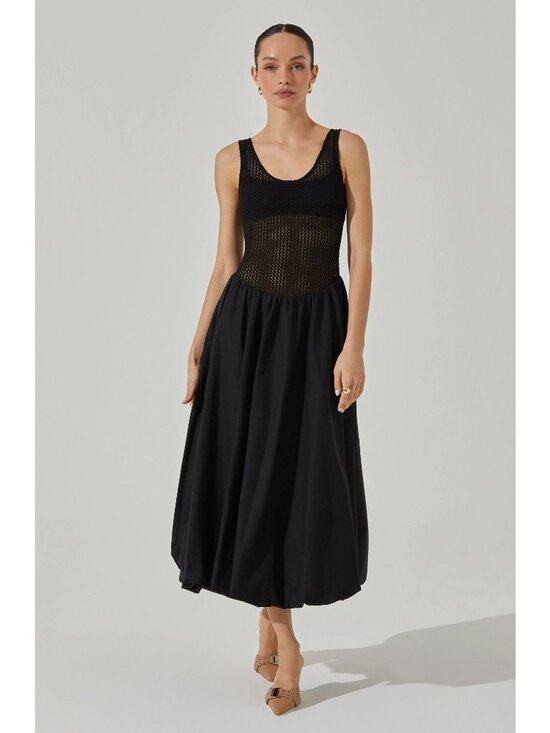 ASTR Dresses & Skirts - 🆕ASTR Contrast Bubble Hem Mesh Top Midi Dress Medium Black